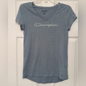 Champion Heather Blue V-Neck Logo Tee